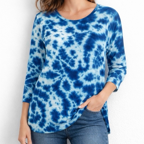 Chico's Tops - Weekends by Chico’s Blue Tie-Dye Shirt Cotton 3/4 Sleeve Top Size 1 (M)